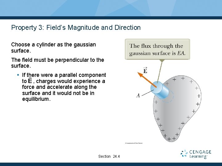 Property 3: Field’s Magnitude and Direction Choose a cylinder as the gaussian surface. The