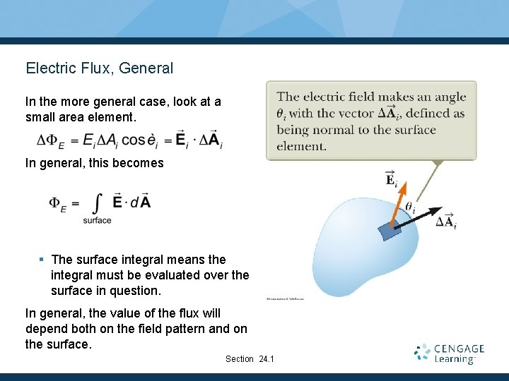 Electric Flux, General In the more general case, look at a small area element.