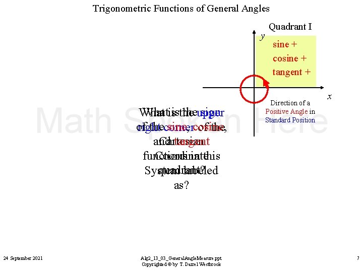 Trigonometric Functions of General Angles y Whatisisthe theupper sign What of thecorner sine, cosine,