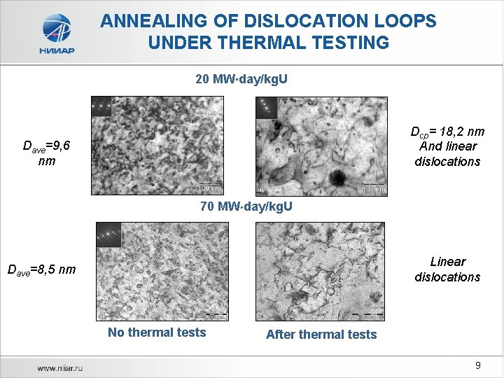 ANNEALING OF DISLOCATION LOOPS UNDER THERMAL TESTING 20 MW day/kg. U Dср= 18, 2