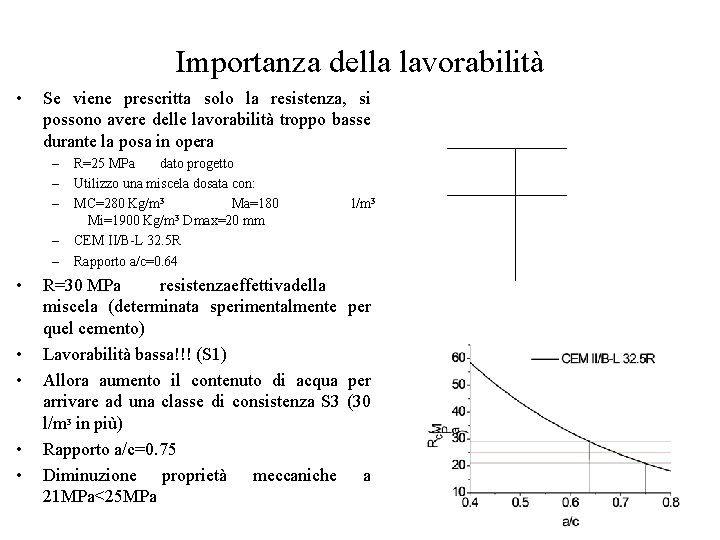 Importanza della lavorabilità • Se viene prescritta solo la resistenza, si possono avere delle