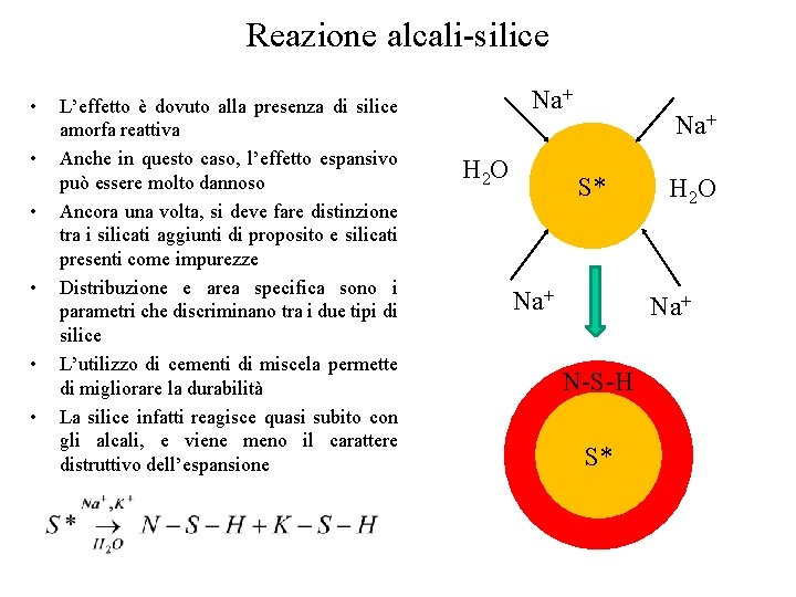 Reazione alcali-silice • • • L’effetto è dovuto alla presenza di silice amorfa reattiva