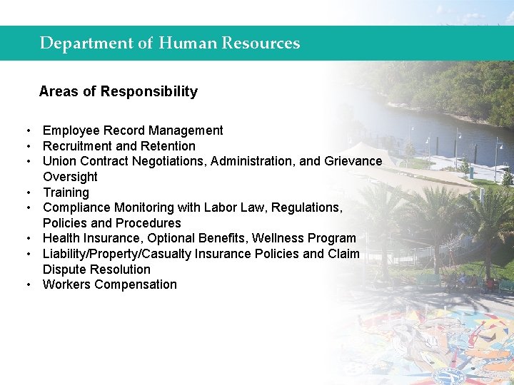 Department of Human Resources Areas of Responsibility • Employee Record Management • Recruitment and