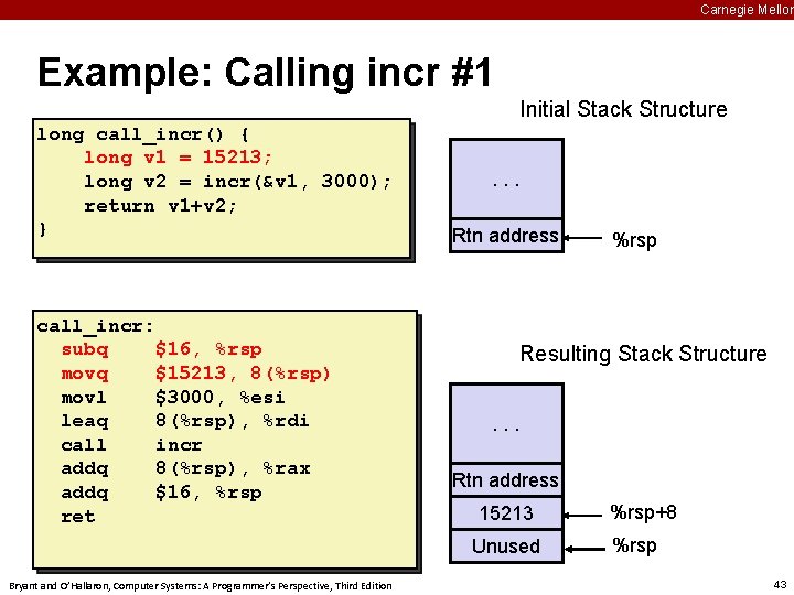Carnegie Mellon Example: Calling incr #1 Initial Stack Structure long call_incr() { long v