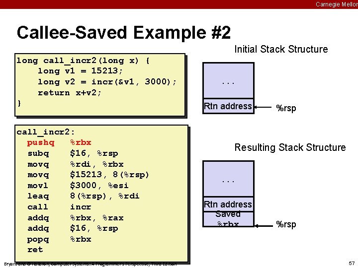 Carnegie Mellon Callee-Saved Example #2 Initial Stack Structure long call_incr 2(long x) { long