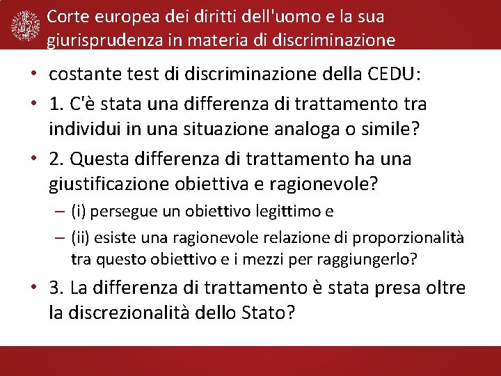 Corte europea dei diritti dell'uomo e la sua giurisprudenza in materia di discriminazione •