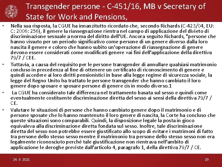 Transgender persone - C-451/16, MB v Secretary of State for Work and Pensions, •