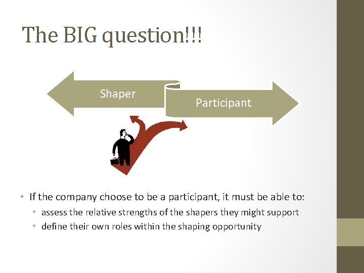 The BIG question!!! Shaper Participant • If the company choose to be a participant, The BIG question!!! Shaper Participant • If the company choose to be a participant,