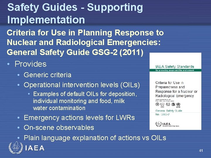 Safety Guides - Supporting Implementation Criteria for Use in Planning Response to Nuclear and