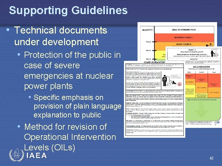Supporting Guidelines • Technical documents under development • Protection of the public in case