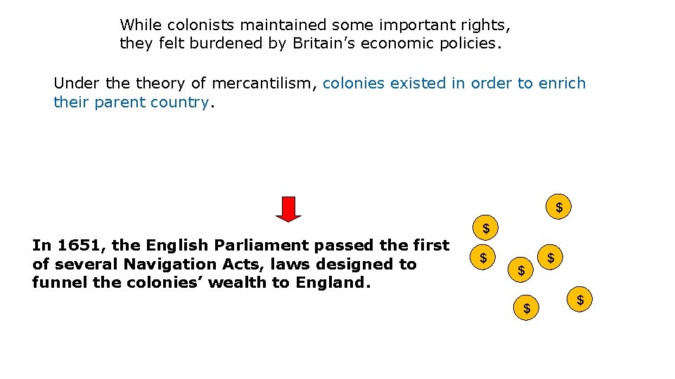 While colonists maintained some important rights, they felt burdened by Britain’s economic policies. Under