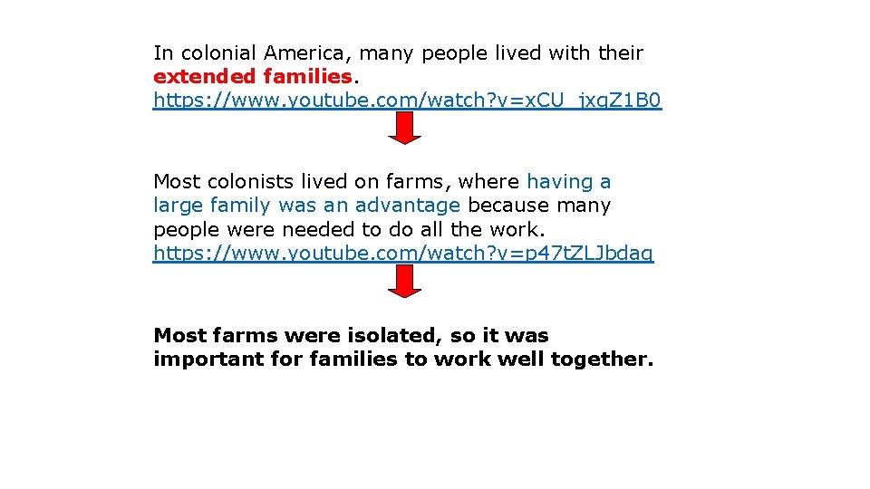 In colonial America, many people lived with their extended families. https: //www. youtube. com/watch?