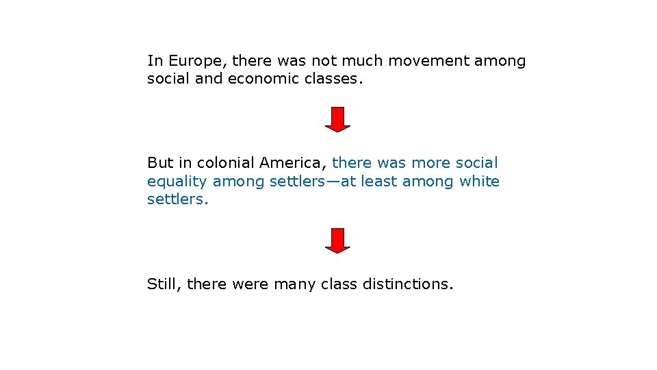 In Europe, there was not much movement among social and economic classes. But in