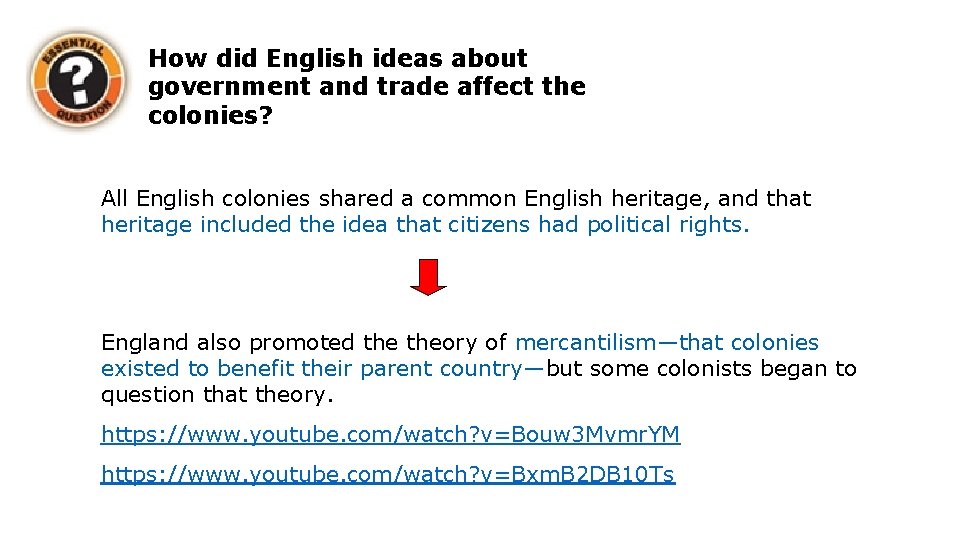 How did English ideas about government and trade affect the colonies? All English colonies