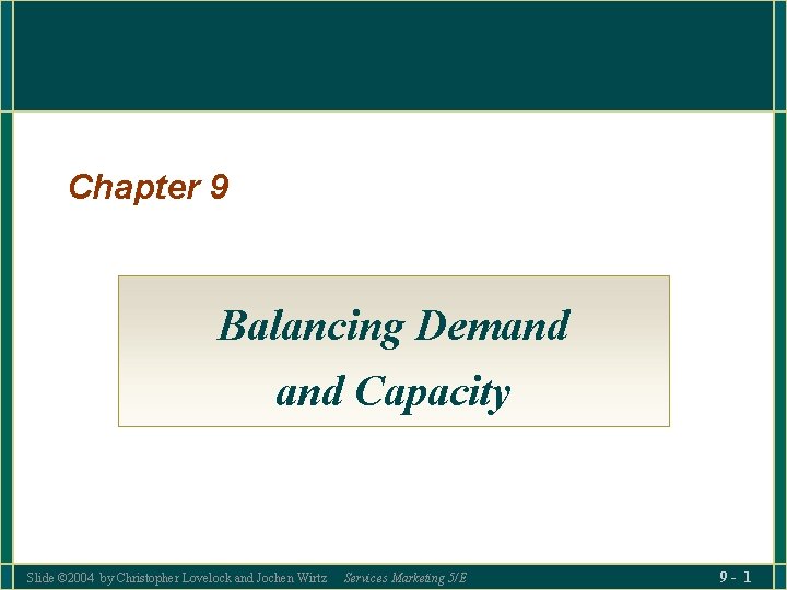 Chapter 9 Balancing Demand Capacity Slide © 2004 by Christopher Lovelock and Jochen Wirtz