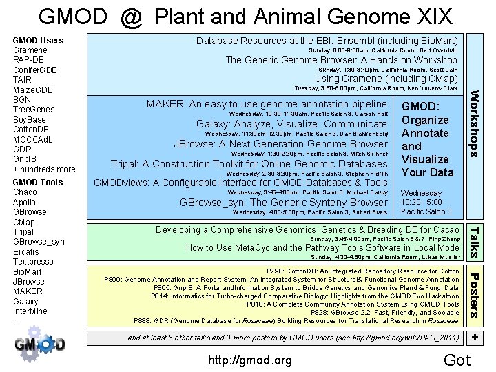 GMOD @ Plant and Animal Genome XIX Sunday, 8: 00 -9: 00 am, California