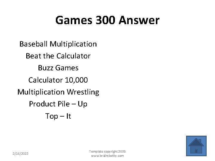 Games 300 Answer Baseball Multiplication Beat the Calculator Buzz Games Calculator 10, 000 Multiplication
