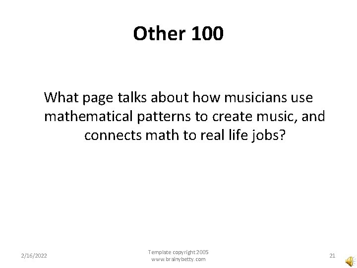 Other 100 What page talks about how musicians use mathematical patterns to create music,