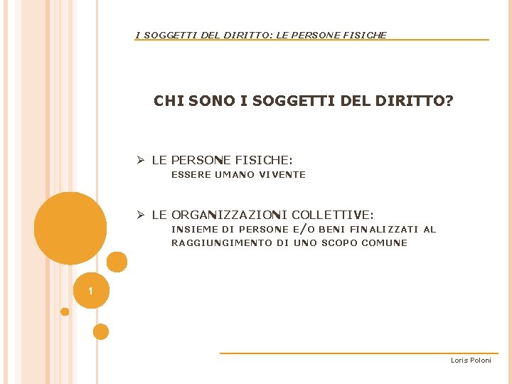 I SOGGETTI DEL DIRITTO: LE PERSONE FISICHE CHI SONO I SOGGETTI DEL DIRITTO? Ø