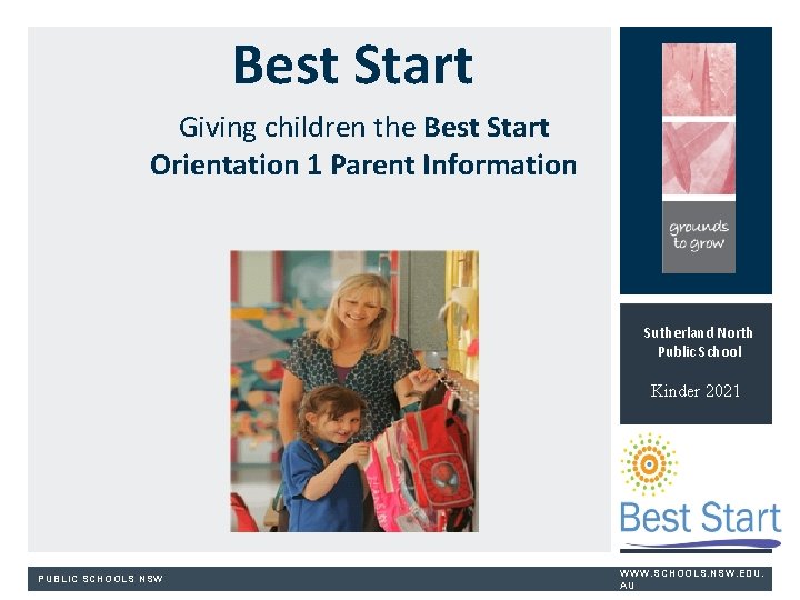 Best Start Giving children the Best Start Orientation 1 Parent Information Sutherland North Public
