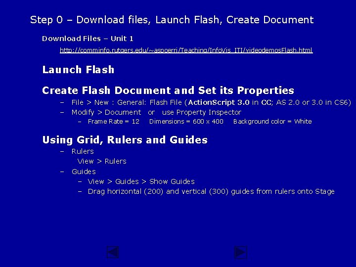 Step 0 – Download files, Launch Flash, Create Document Download Files – Unit 1