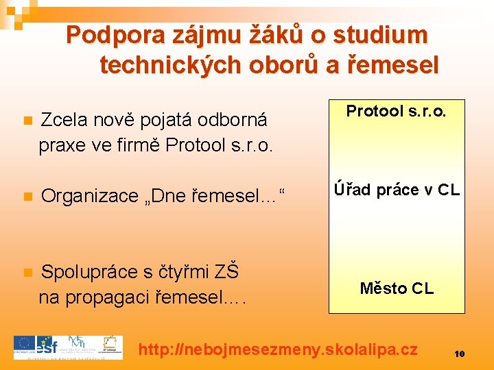 Podpora zájmu žáků o studium technických oborů a řemesel n Zcela nově pojatá odborná