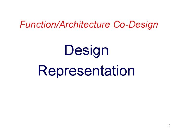 Function/Architecture Co-Design Representation 17 