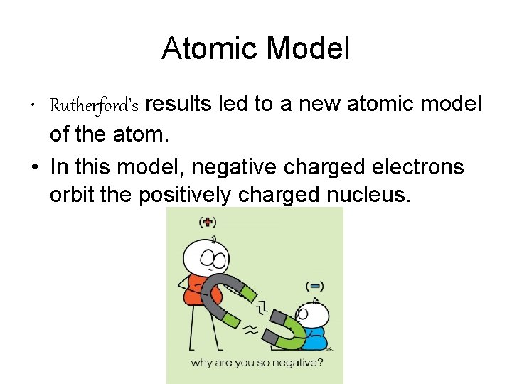 Atomic Model • Rutherford’s results led to a new atomic model of the atom.