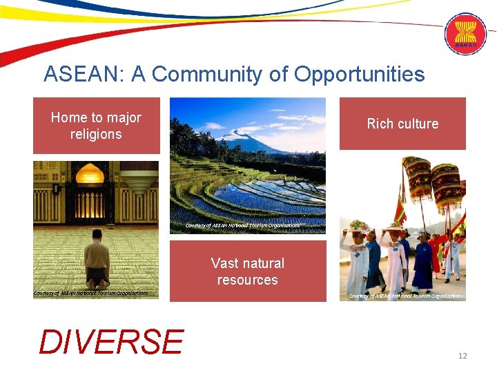 ASEAN: A Community of Opportunities Home to major religions Rich culture Courtesy of ASEAN