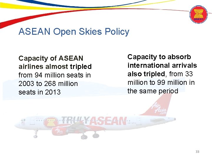 ASEAN Open Skies Policy Capacity of ASEAN airlines almost tripled from 94 million seats