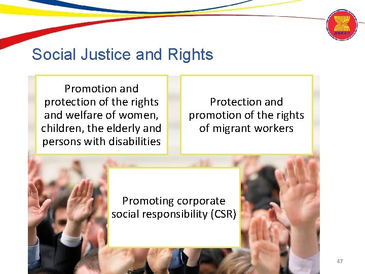 Social Justice and Rights Promotion and protection of the rights and welfare of women,