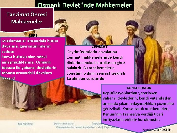 Osmanlı Devleti’nde Mahkemeler Tanzimat Öncesi Mahkemeler ŞERİ Müslümanlar arasındaki bütün davalara, gayrimüslimlerin sadece kamu