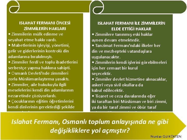 ISLAHAT FERMANI ÖNCESİ ZİMMİLERİN HAKLARI • Zimmilerin mülk edinme ve seyahat etme hakkı vardı.