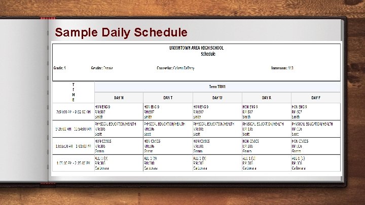 Sample Daily Schedule 8 