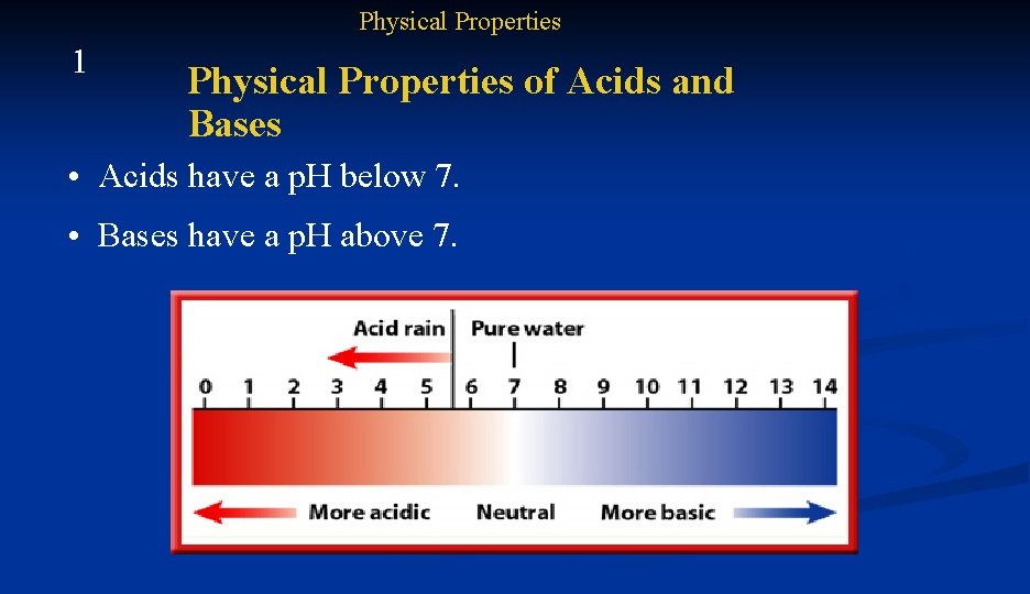 Physical Properties 1 Physical Properties of Acids and Bases • Acids have a p.