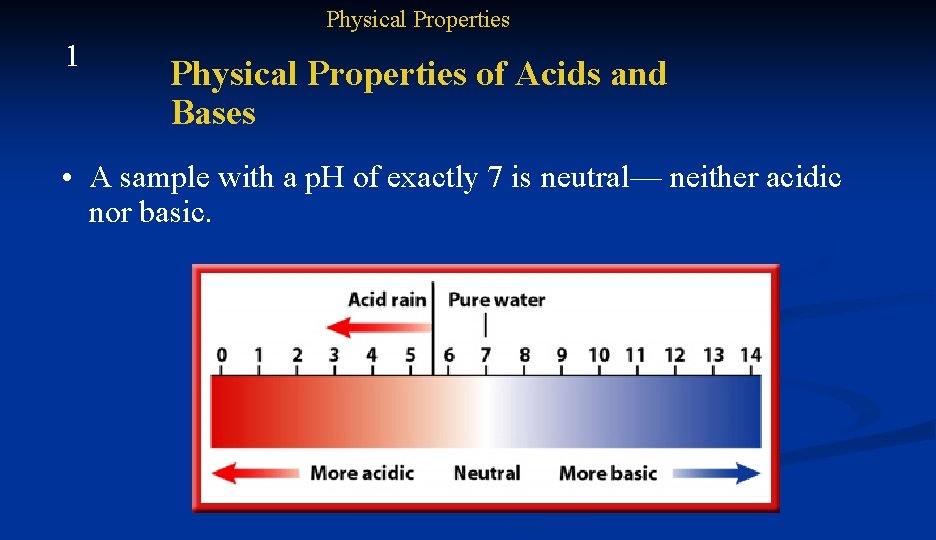 Physical Properties 1 Physical Properties of Acids and Bases • A sample with a