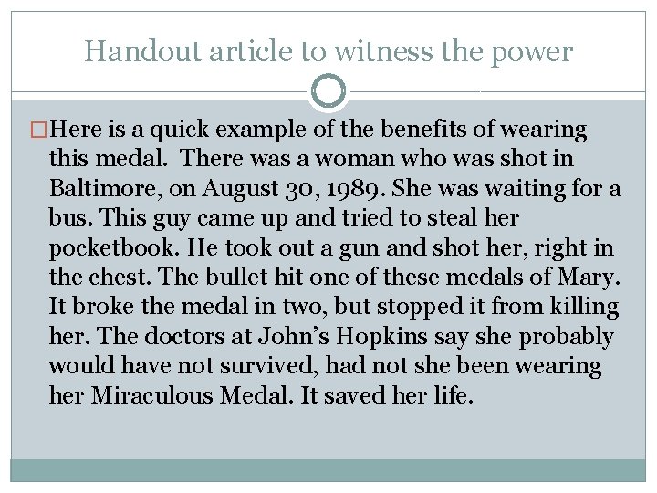 Handout article to witness the power �Here is a quick example of the benefits