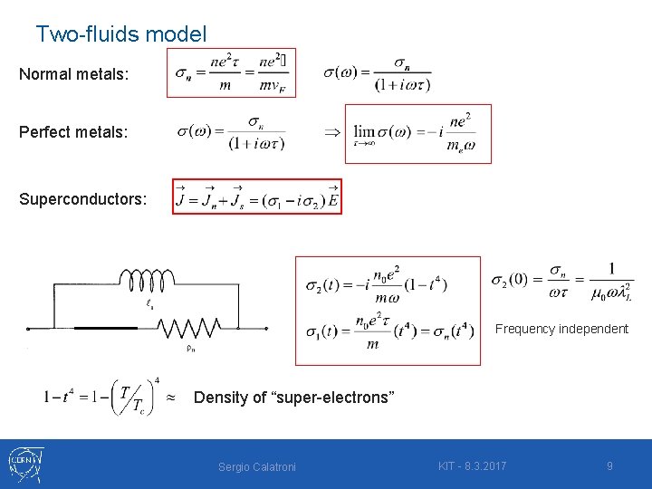 Two-fluids model Normal metals: Perfect metals: Superconductors: Frequency independent Density of “super-electrons” Sergio Calatroni