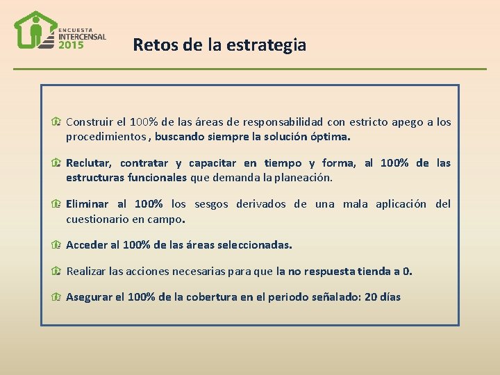 Retos de la estrategia Construir el 100% de las áreas de responsabilidad con estricto