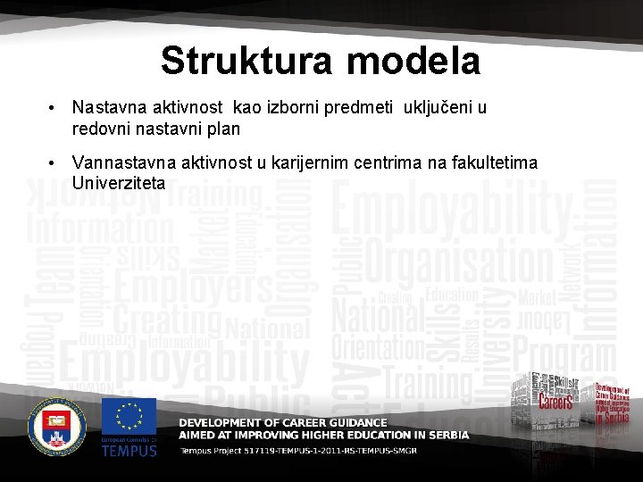 Struktura modela • Nastavna aktivnost kao izborni predmeti uključeni u redovni nastavni plan •