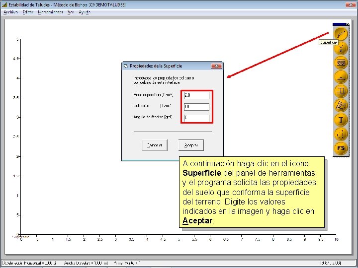 A continuación haga clic en el icono Superficie del panel de herramientas y el