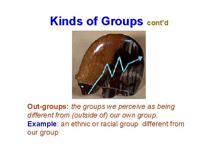 Kinds of Groups cont’d Out-groups: the groups we perceive as being different from (outside