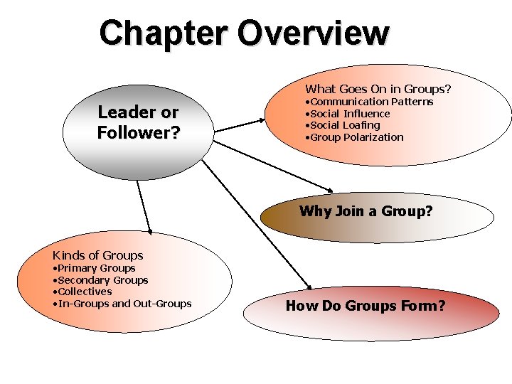 Chapter Overview What Goes On in Groups? Leader or Follower? • Communication Patterns •