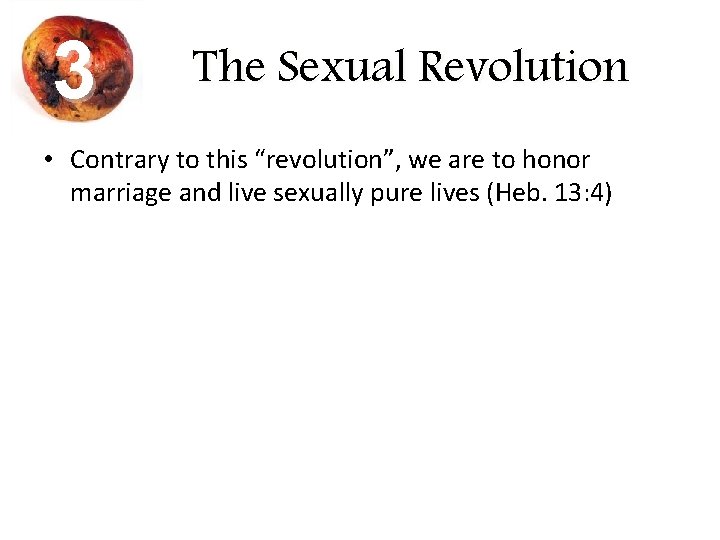 3 The Sexual Revolution • Contrary to this “revolution”, we are to honor marriage