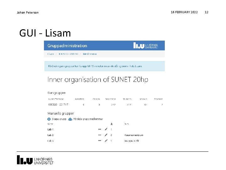 Johan Peterson GUI - Lisam 16 FEBRUARY 2022 12 