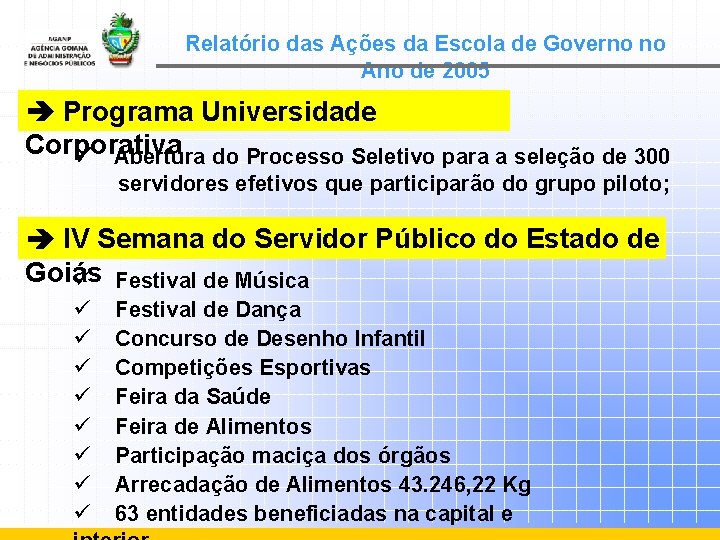 Relatório das Ações da Escola de Governo no Ano de 2005 Programa Universidade Corporativa