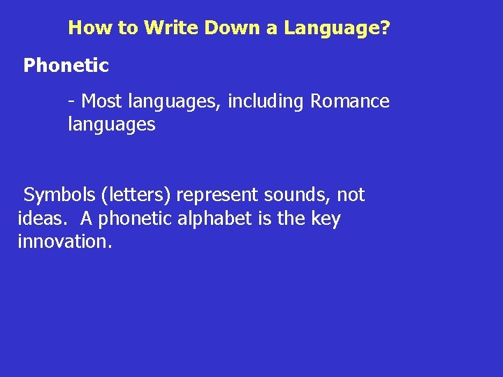 How to Write Down a Language? Roots of Phonetic Language - Most languages, including