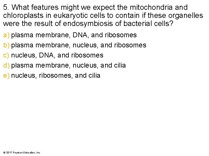 5. What features might we expect the mitochondria and chloroplasts in eukaryotic cells to 5. What features might we expect the mitochondria and chloroplasts in eukaryotic cells to