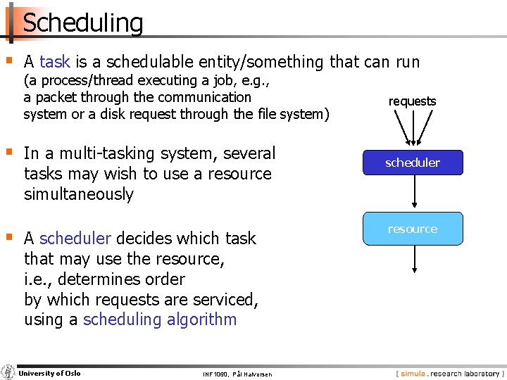 Scheduling § A task is a schedulable entity/something that can run (a process/thread executing