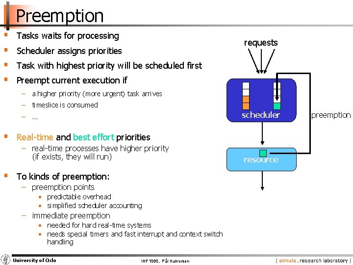 Preemption § § Tasks waits for processing requests Scheduler assigns priorities Task with highest